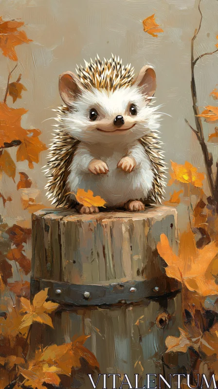 Cozy Autumn Hedgehog Scene AI Image