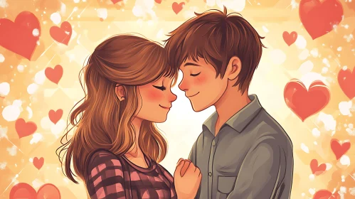 Romantic Embrace Cartoon Illustration