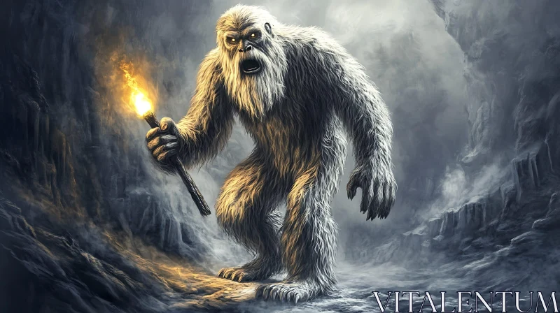 AI ART Abominable Snowman in Icy Cavern