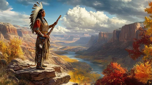 Indigenous Man Overlooking Canyon