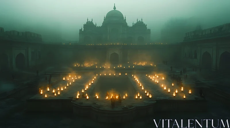 Candlelit Ceremony in the Fog AI Image