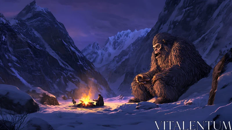 AI ART Mountain Yeti near Campfire