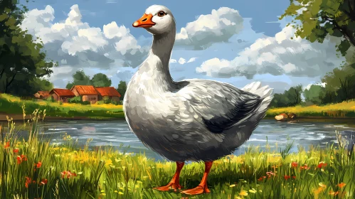 Goose in Countryside Landscape