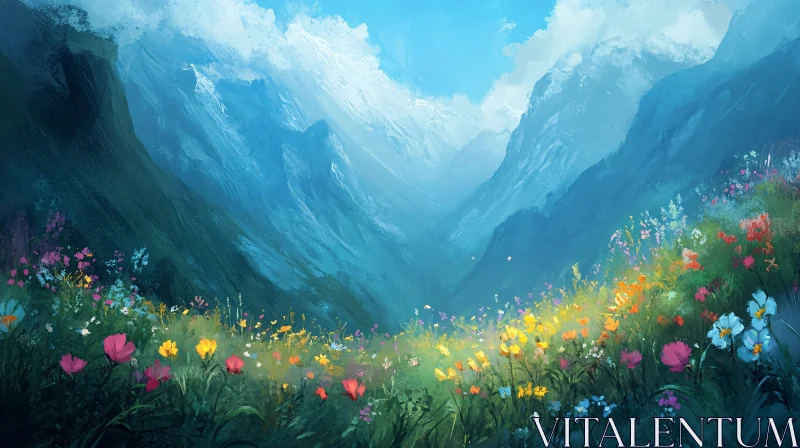 AI ART Majestic Mountains and Flowerful Meadow