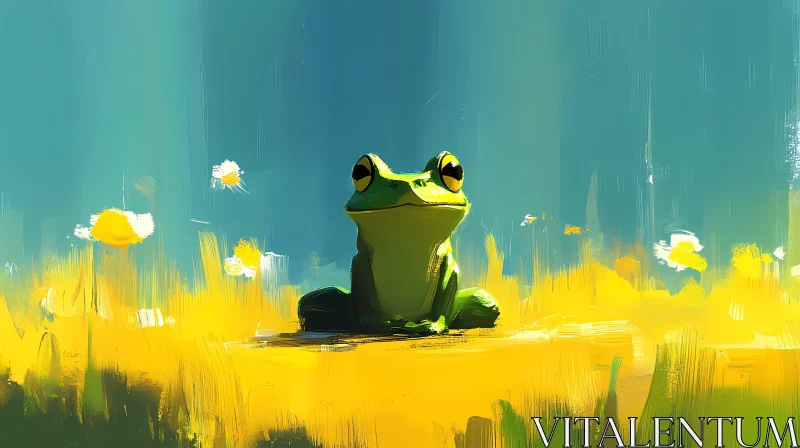 Frog in a Field of Wildflowers AI Image