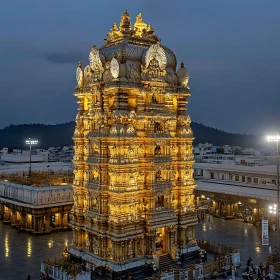 Ornate Temple Architecture at Dusk