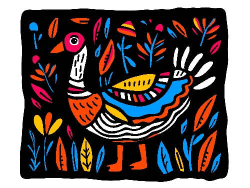 Elegant Bird Illustration with Folk Art Patterns