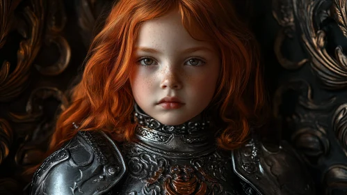 Young Red-haired Girl in Medieval Armor