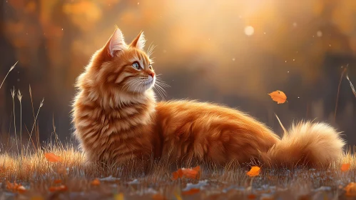 Fluffy Cat in Fall Setting