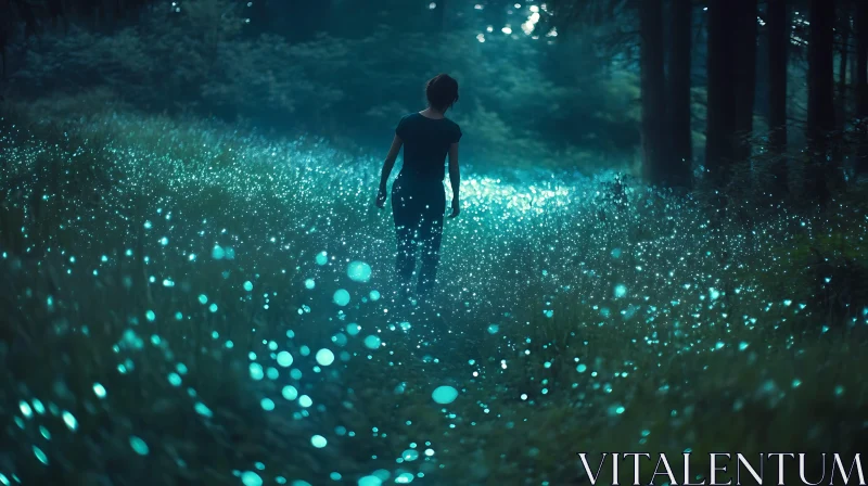 Woman Walking Through a Magical Forest AI Image