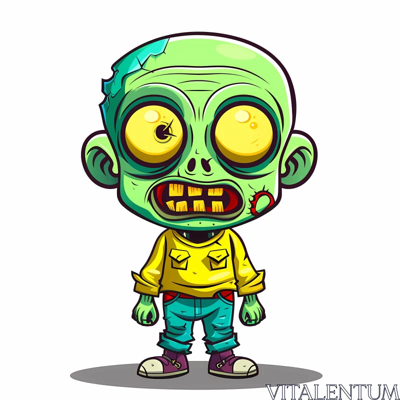 AI ART Green Cartoon Zombie Illustration with Yellow Eyes