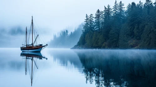 Misty Lake Sailboat: A Serene Nature Capture
