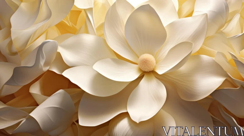 White Magnolia Flowers in Light Beige and Gold - 3D Art AI Image