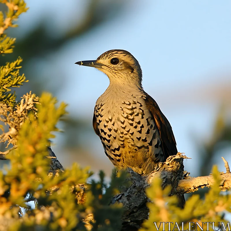 Spotted Bird on Tree Branch AI Image