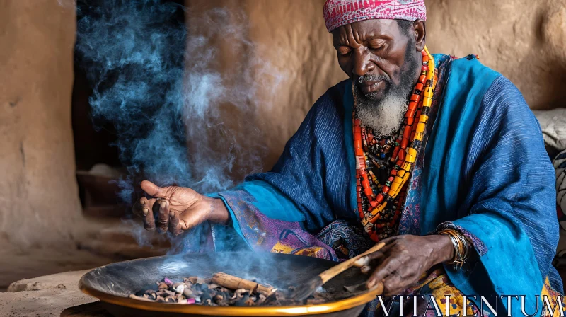 Traditional Ritual with Man and Smoke AI Image