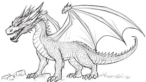 Detailed Dragon Line Art