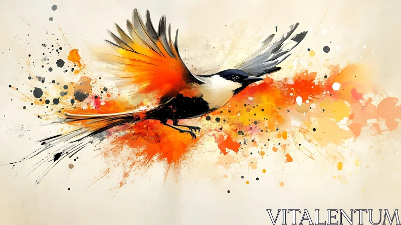 Abstract Bird Painting with Orange Hues AI Image