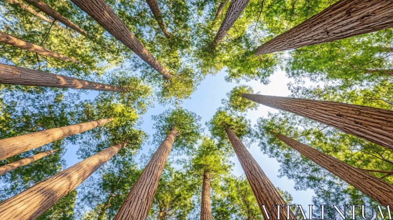 AI ART View from Below: Tall Forest Trees