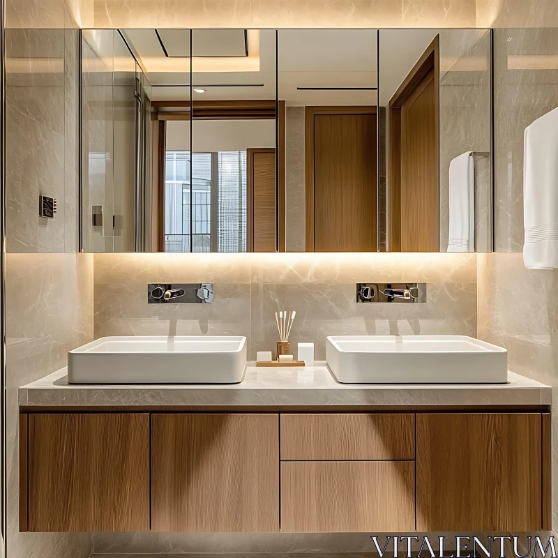 AI ART Contemporary Bathroom Design with Dual Sinks and Mirror Cabinets