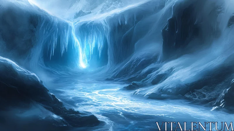 AI ART Mystical Glowing Ice Cave