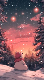 Bear Watching Stars in Winter