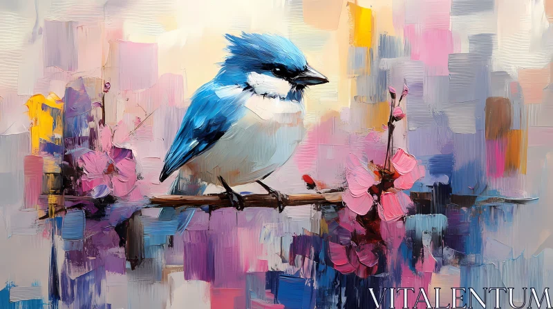 Impressionistic Blue Bird Art AI Image