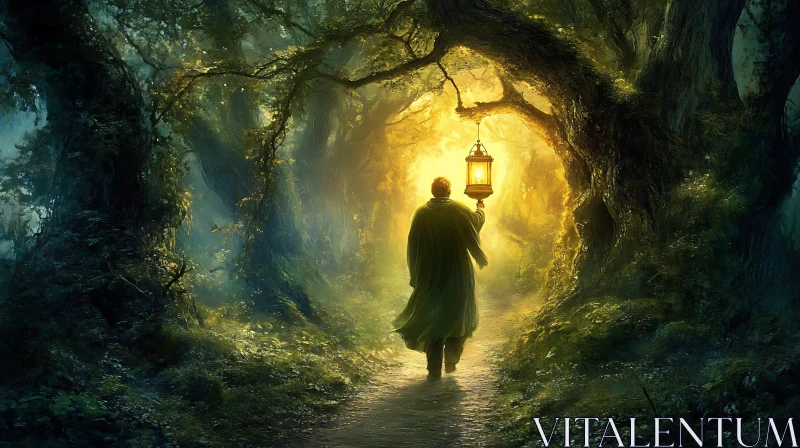 AI ART Man with Lantern in Forest