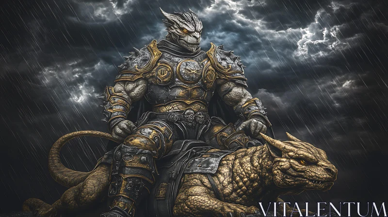 AI ART Armored Dragon Rider in Storm