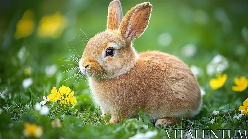 Rabbit in a Flower-filled Meadow AI Image