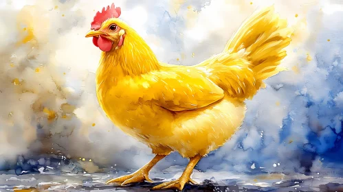 Yellow Chicken in Watercolor Art