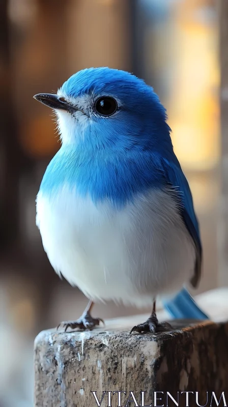 Vivid Blue Bird on Wooden Post AI Image