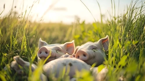 Tranquil Pigs in Sunlit Landscape
