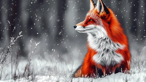 Winter Fox in Snowy Landscape