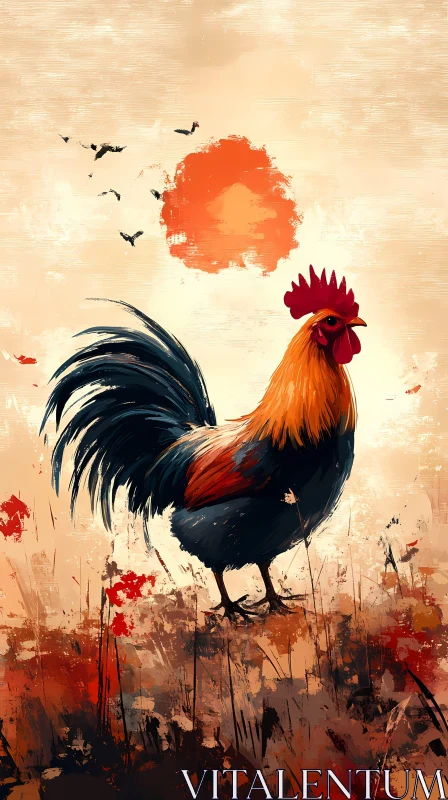 AI ART Vibrant Rooster Silhouette Art