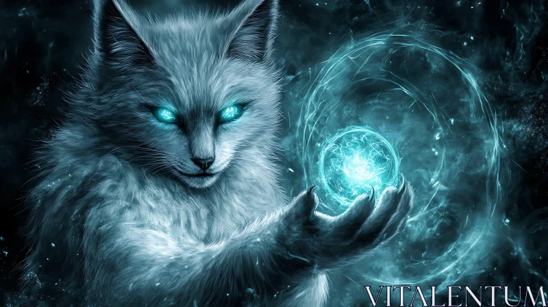 AI ART Mystical Fox with Glowing Orb