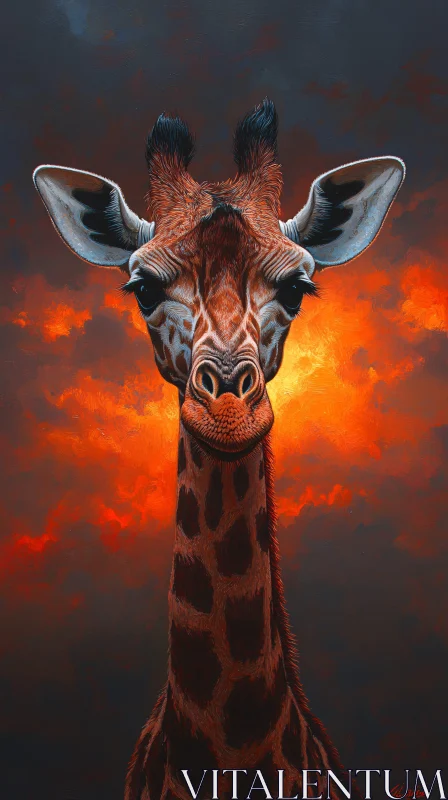 Wildlife Art: Giraffe at Sunset AI Image