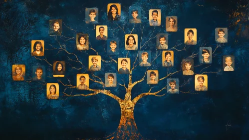 Golden Family Tree with Portrait Photos