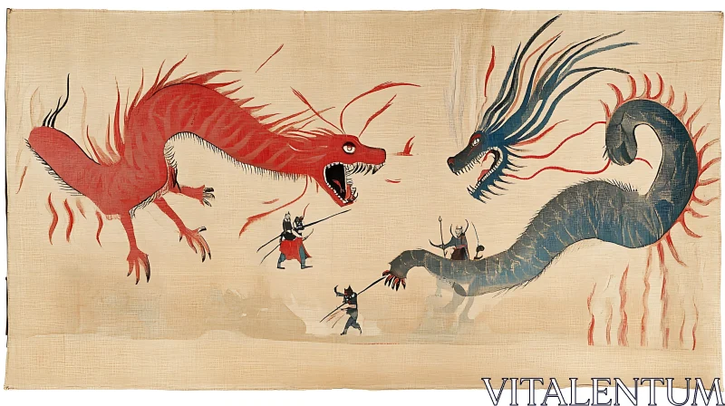 Vintage Dragons and Warriors Painting AI Image