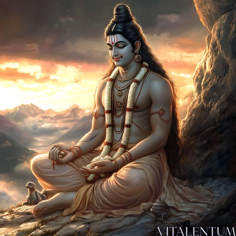 Serene Meditator Above the Mountains AI Image