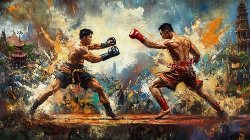 Fighters in Action Painting