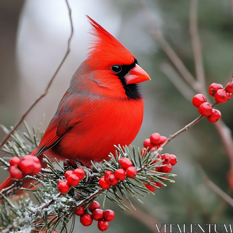 Crimson Cardinal on Berry Branch AI Image