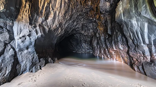 Intriguing Cave Entrance with Sand and Water