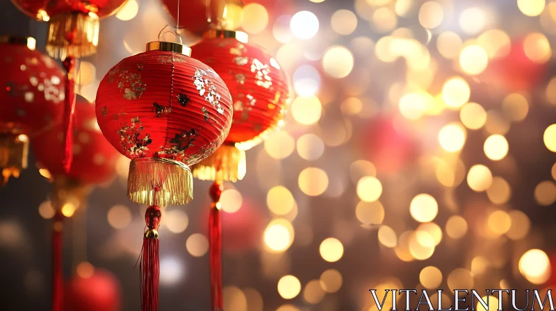 Golden Accents on Chinese New Year Lanterns AI Image