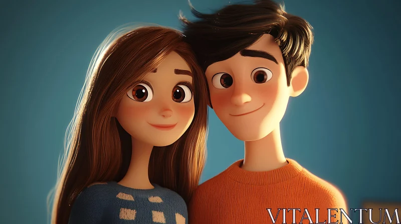 AI ART Animated Sweethearts: A Cartoon Couple's Portrait