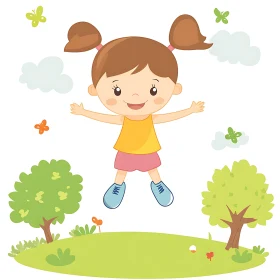 Cartoon Girl in a Joyful Leap