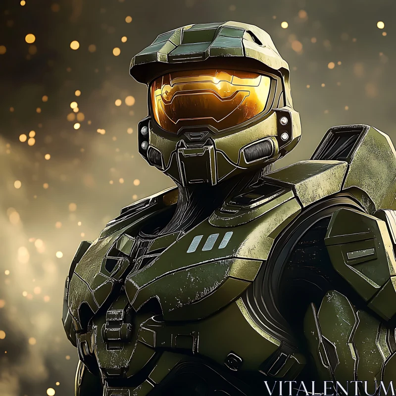 Futuristic Green Armored Warrior Portrait AI Image