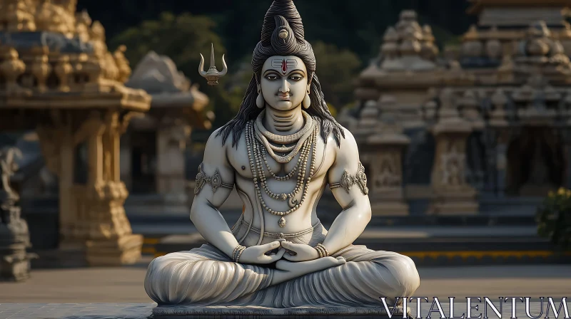 Serene Sculpture of Meditative Deity AI Image