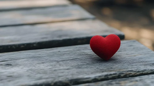 Red Heart on Rustic Wooden Surface