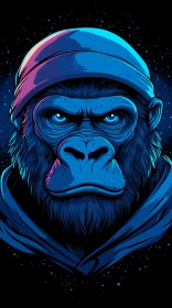 Neon Gorilla Art in Starry Space