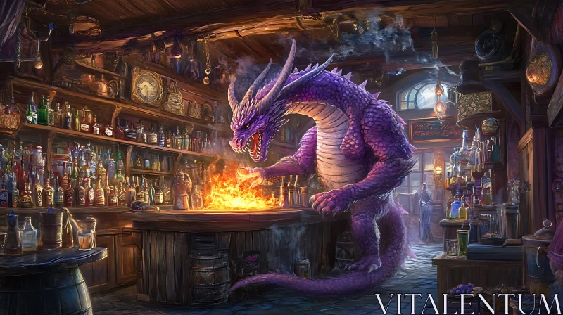 AI ART Fantasy Tavern with Dragon Bartender